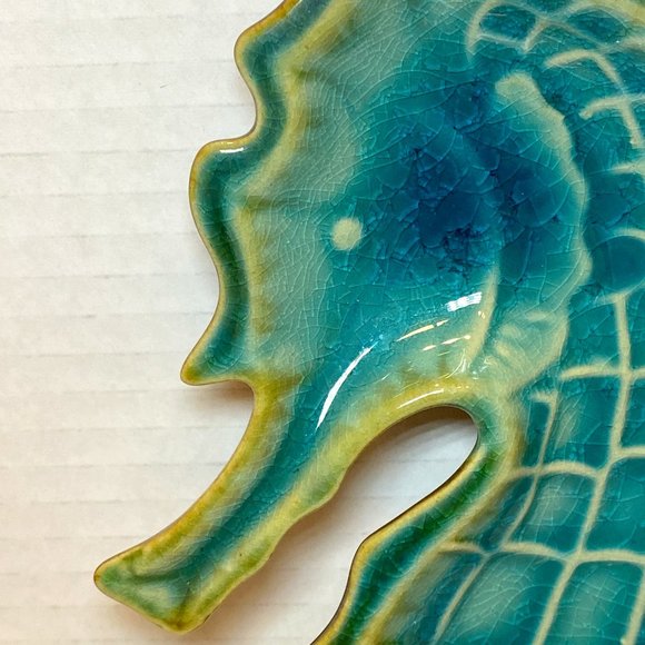 Seahorse Blue Crackle Decorative Dish Ceramic Beach Sea Decor - Picture 4 of 6